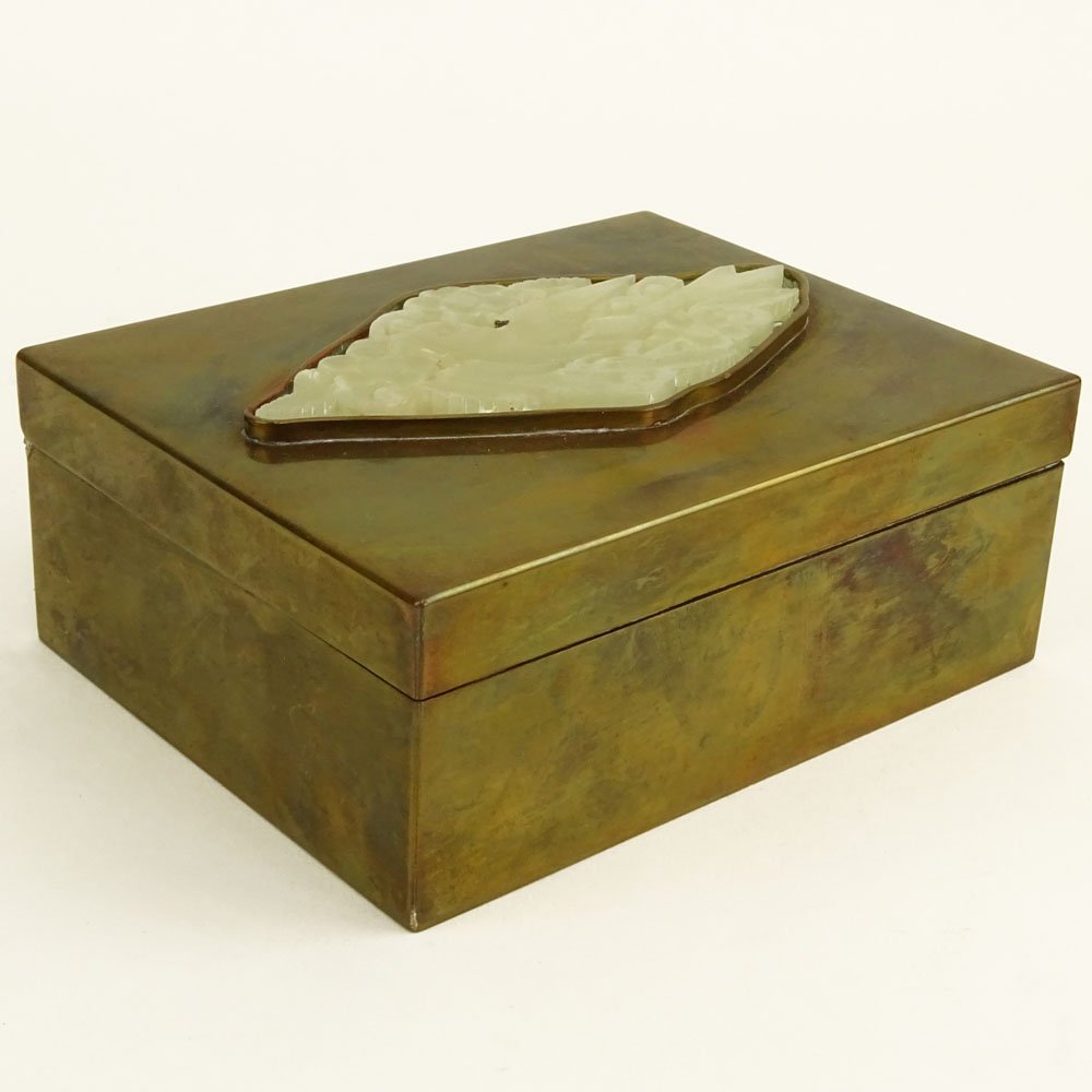 Vintage Chinese Brass Box with Carved White Jade (1 of 4)
