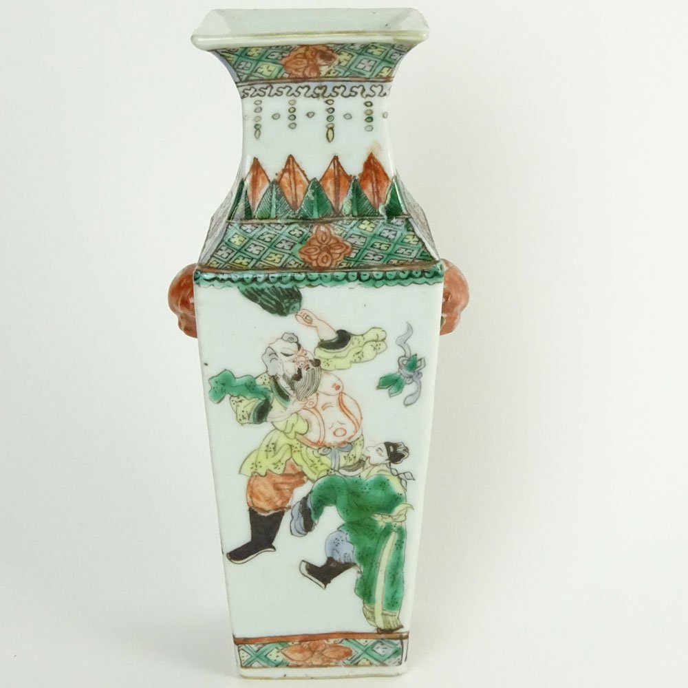 Antique Chinese Square Vase With Figural Mock Ring (1 of 8)