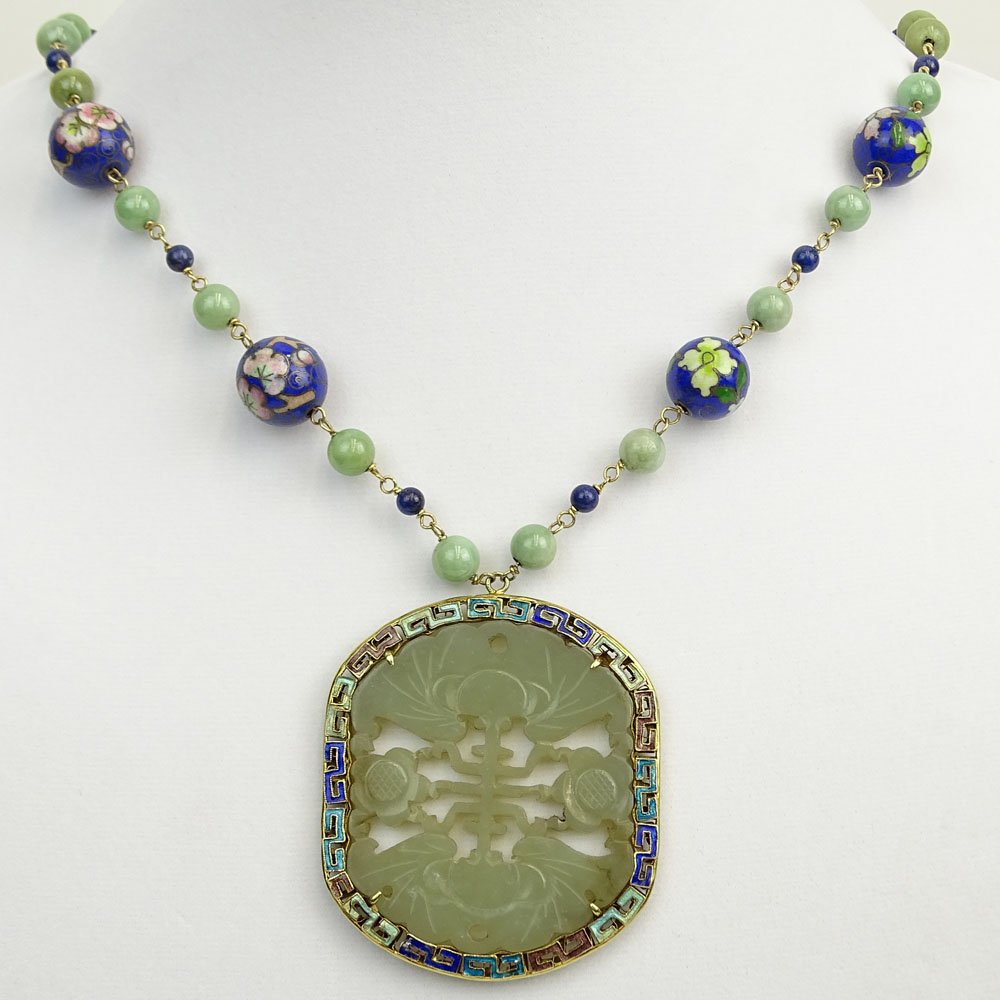 Chinese Celadon Jade Bead, Cloisonne Bead and 14 Karat (1 of 7)