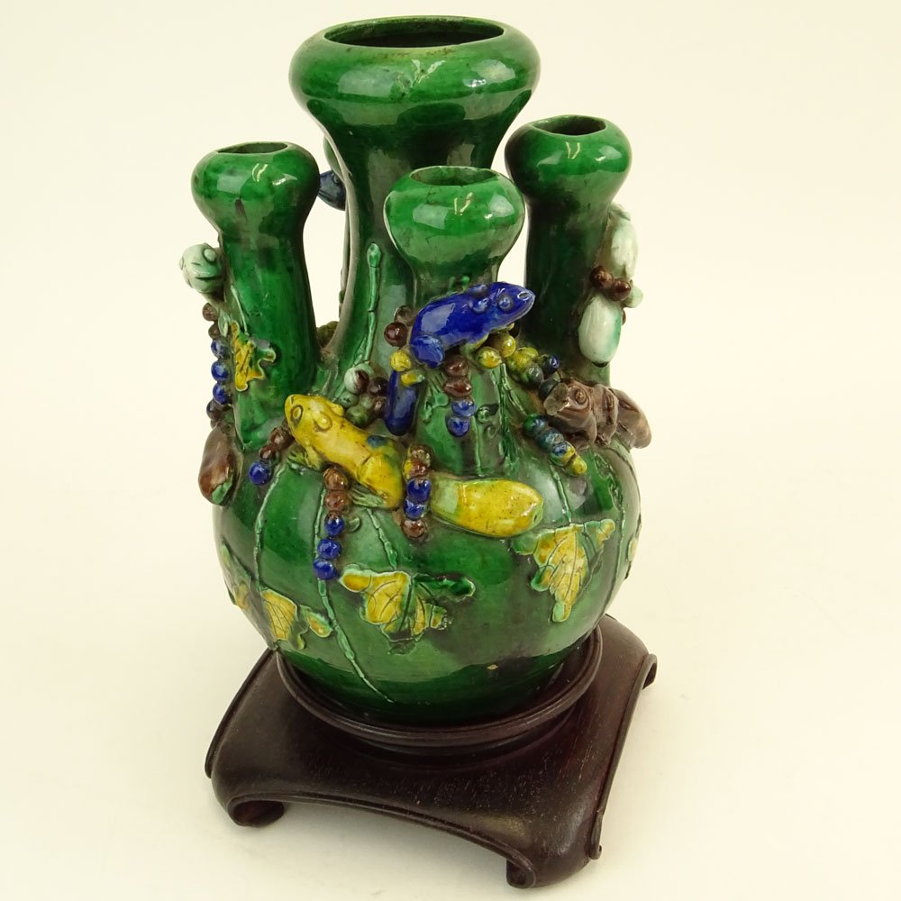 Vintage Chinese Green Glazed Pottery Tulip Vase. (1 of 5)