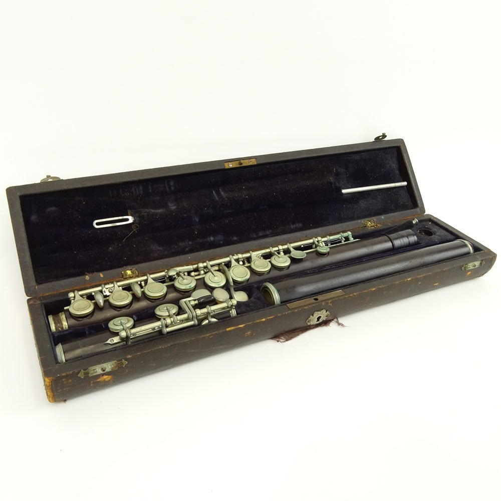 Antique Wood Flute In Case. Signed C. Fischer New York. (1 of 6)