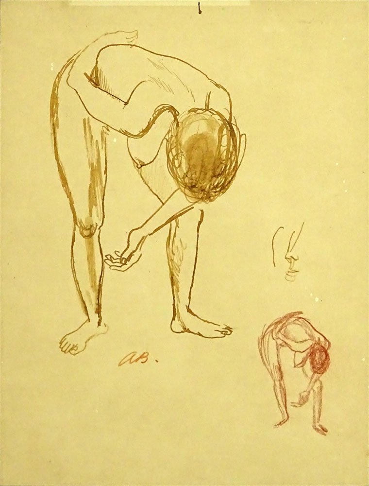 Aaron Bohrod (American, 1907-1992) Study, c.1950 Pen: Aaron Bohrod (American, 1907-1992) Study, c.1950 Pen and Ink on Paper, Initialed lower left . Good Condition toning. Measures 10" Tall, 7.75" Wide. Framed 17-75" by 14-1/2". Shipping $85.00