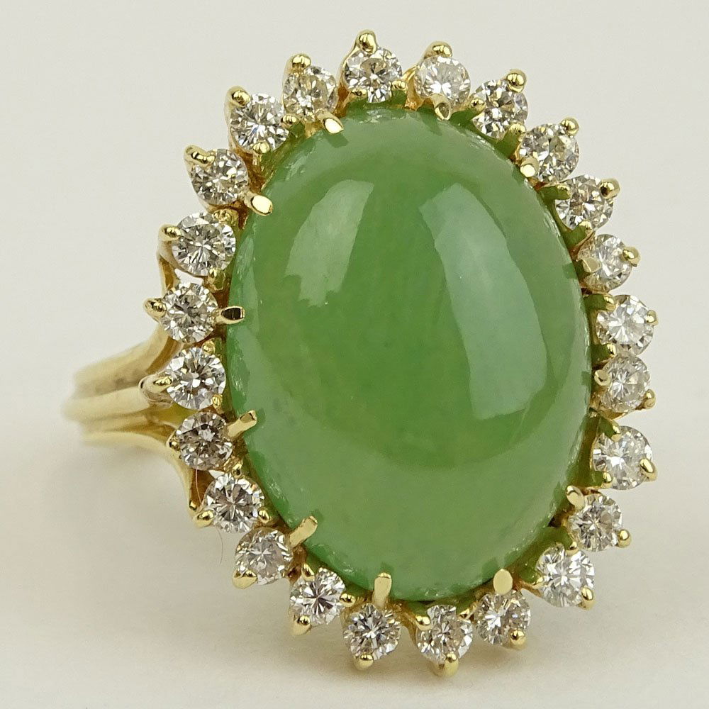 Vintage 14 Karat Yellow Gold Ring Set with Green Jade (1 of 5)