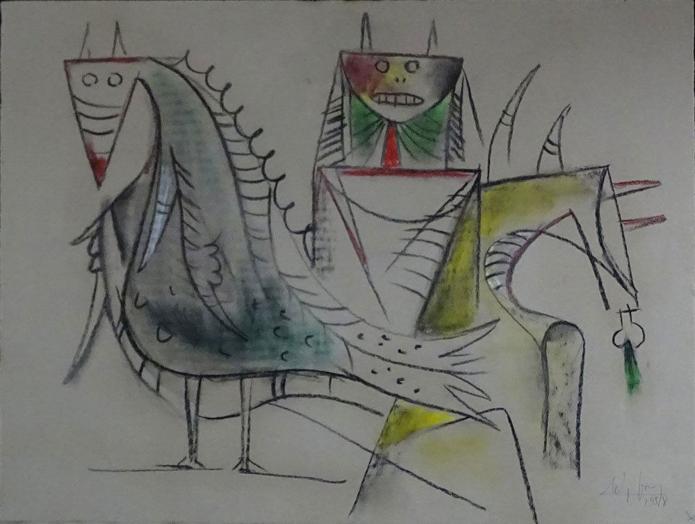 Wifredo Lam, Cuban (1902-1982) Chalk Drawing on (1 of 6)