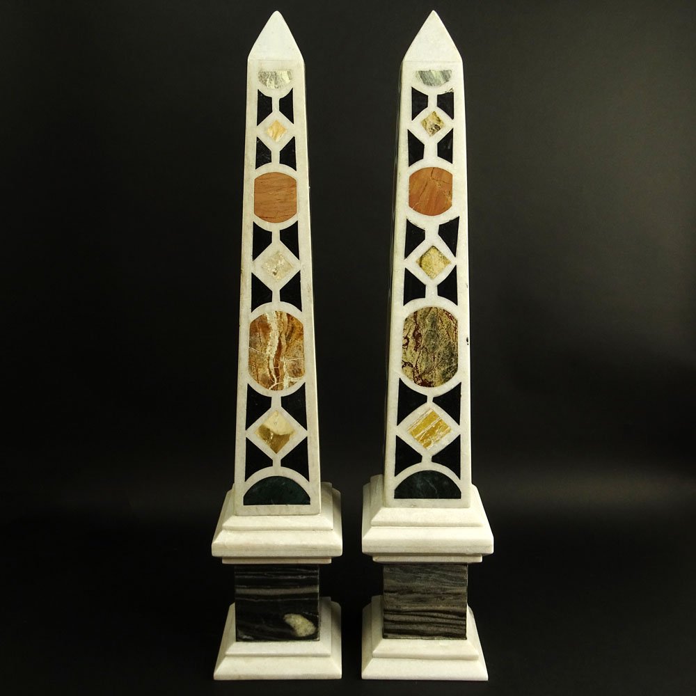 Pair 20th Century Italian Pietra Dura Marble Obelisks. (1 of 6)