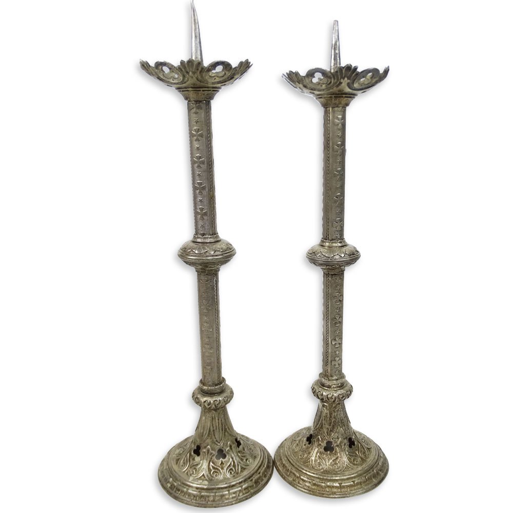 Pair of 19th Century French Gothic style Silvered Metal (1 of 3)