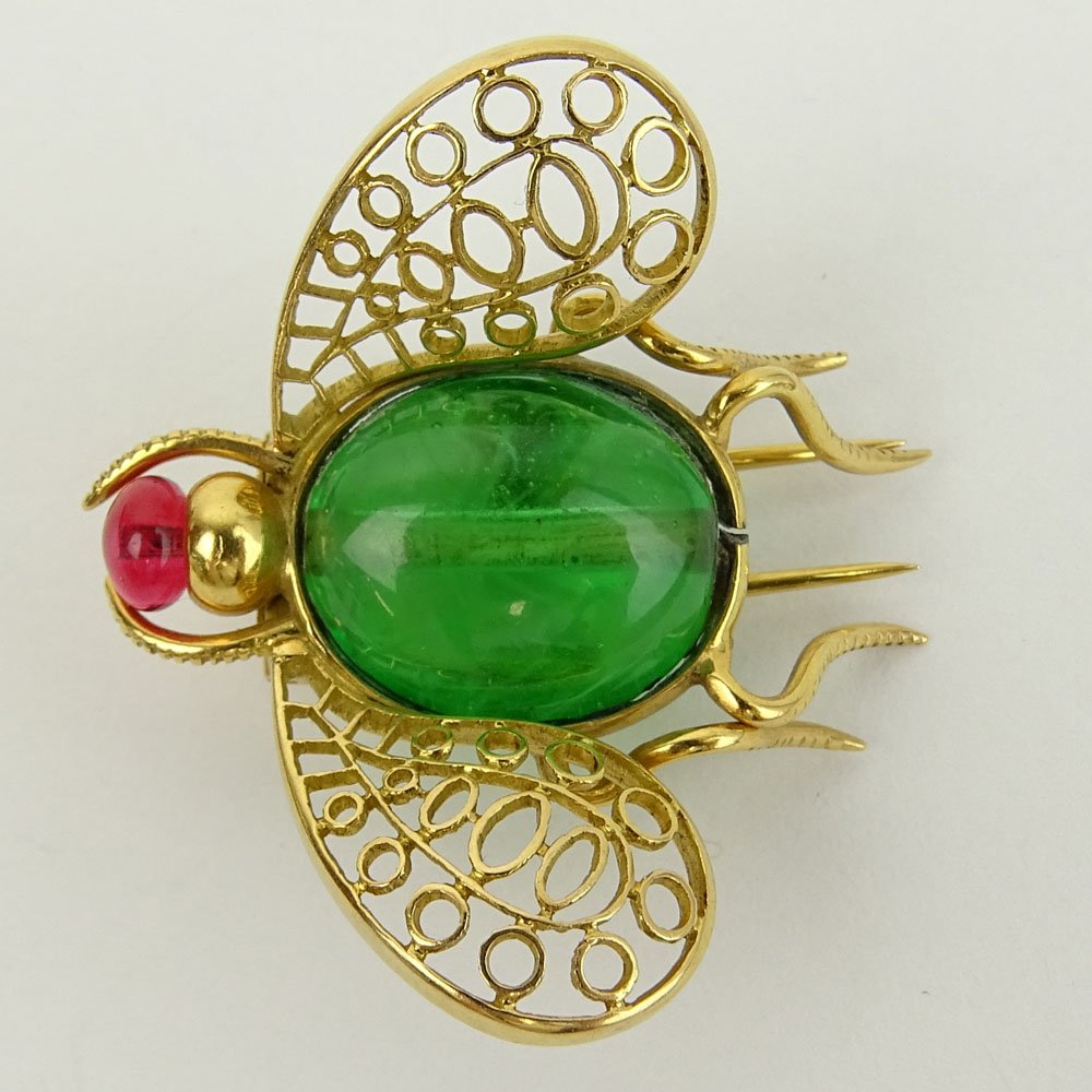 Vintage 14 Karat Yellow Gold Fly Brooch with Green (1 of 2)