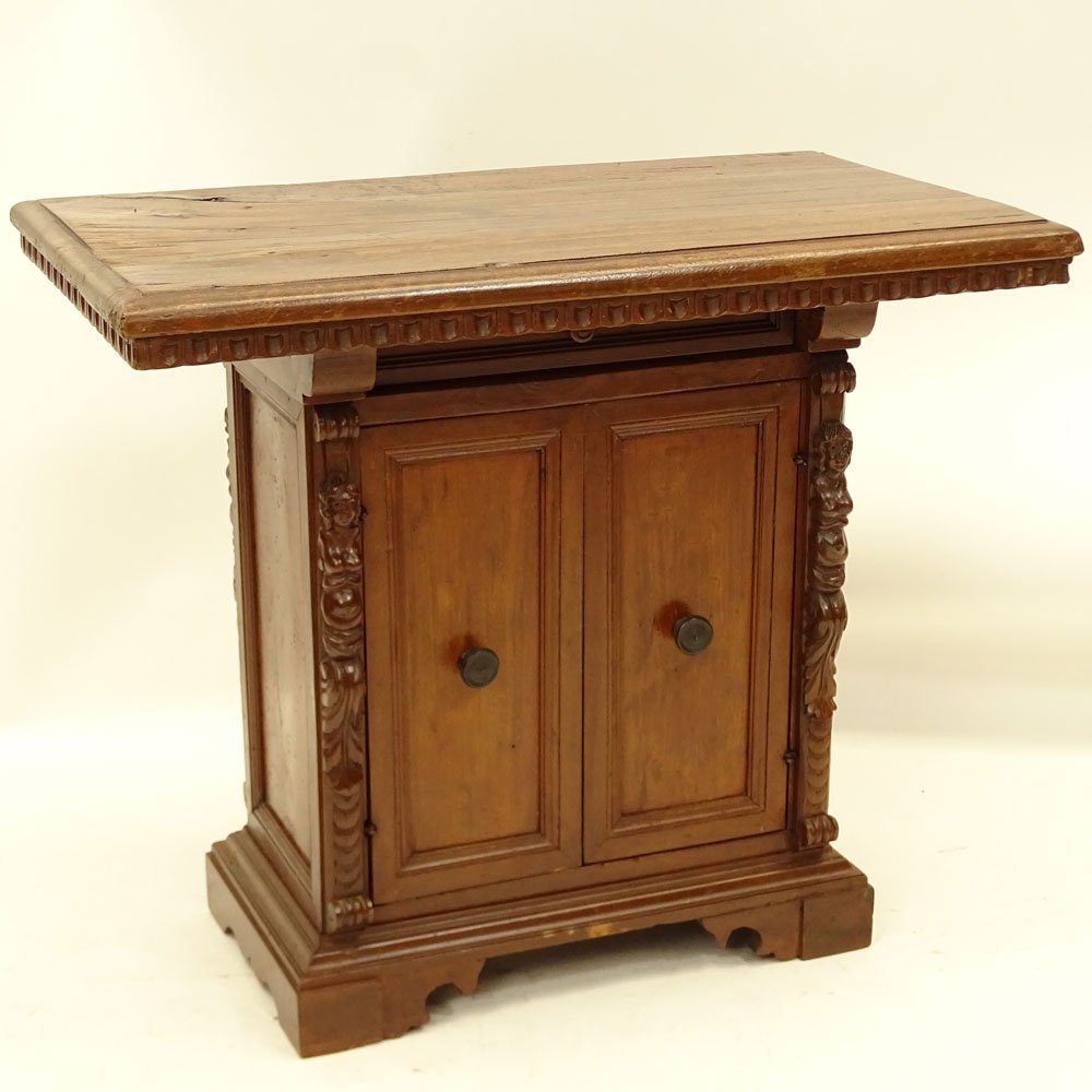 19th Century Walnut One Drawer, Two Door Cabinet Table. (1 of 5)
