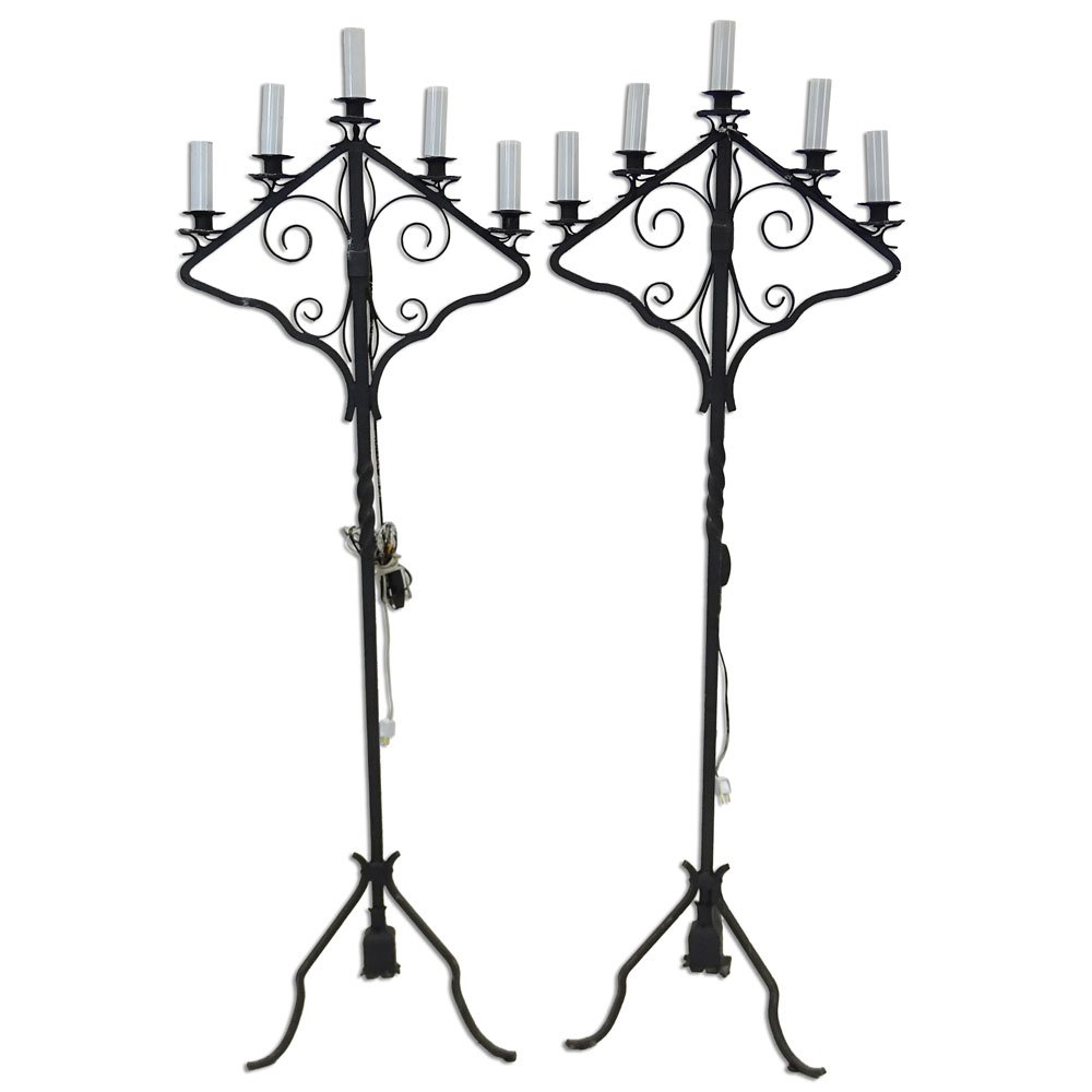 Pair Large Vintage Wrought Iron Standing Candelabra Now (1 of 3)