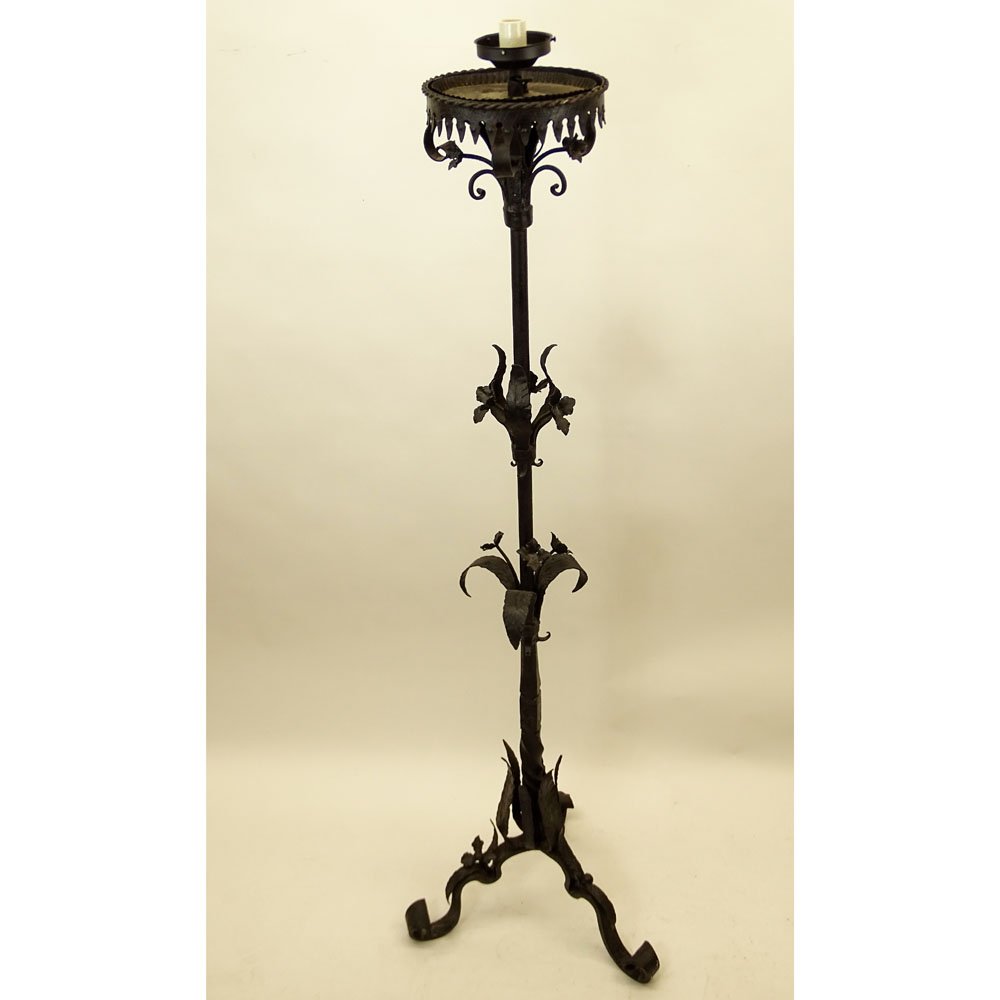 Antique Wrought Iron Torchiere, Now Wired. Floral and (1 of 3)