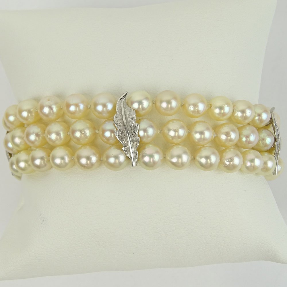 Vintage Three Strand Pearl and 14 Karat White Gold (1 of 6)
