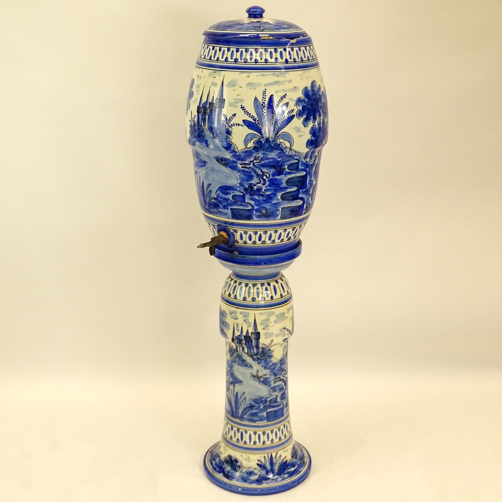 Large Antique Blue & White Covered Pottery Urn With (1 of 7)