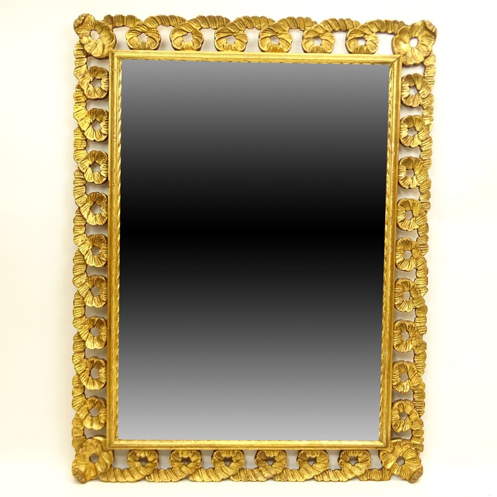 Vintage Italian Carved Giltwood Mirror. Unsigned. Light (1 of 2)