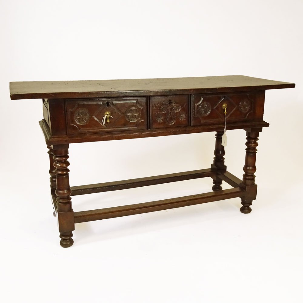 19th Century Continental Carved Oak Trestle Table With (1 of 2)