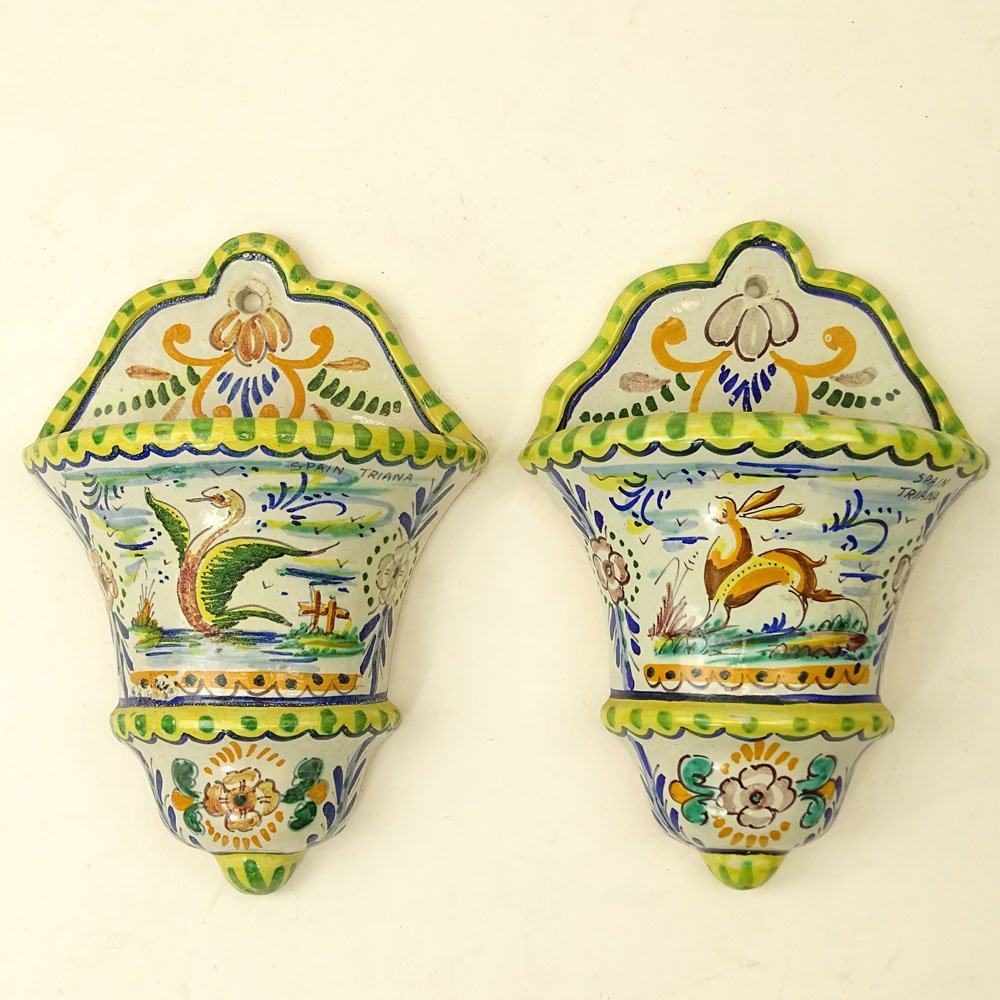 Pair of Vintage Spanish Majolica Wall Pockets. Signed (1 of 6)