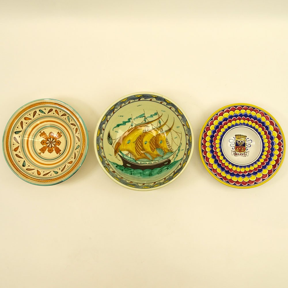 Collection of Three (3) Large Majolica Bowls. Various (1 of 10)