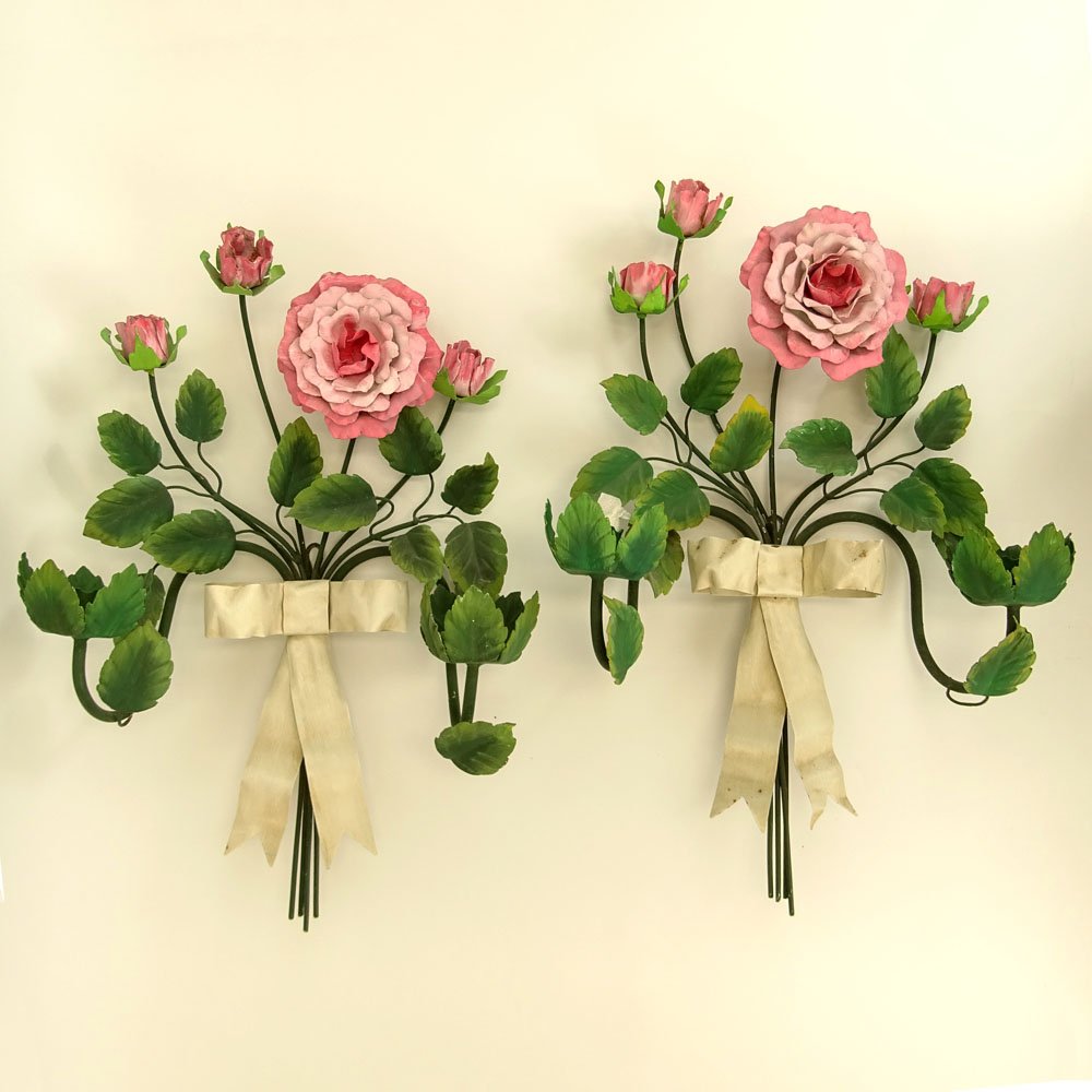 Pair of Large Mottahedeh Italian Toleware Floral (1 of 3)