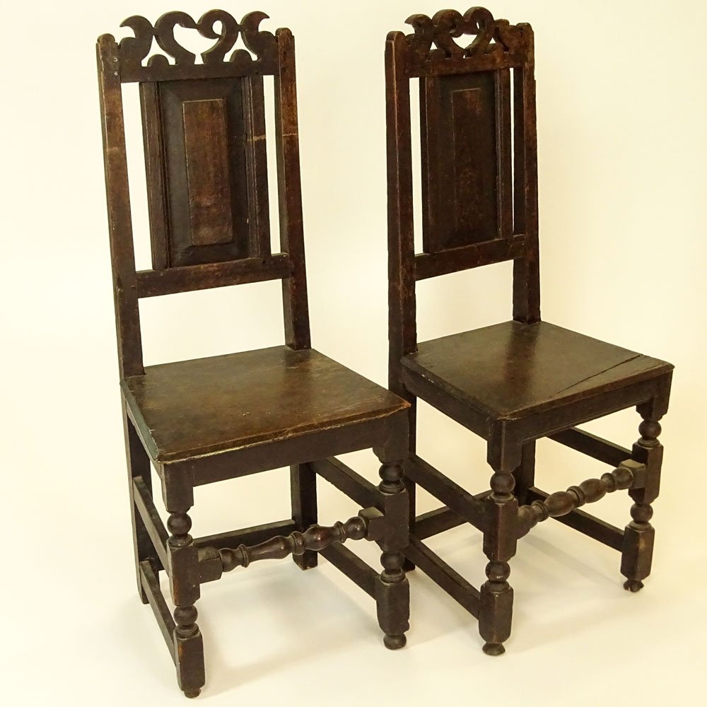 Pair 19th Century Italian Primitive Carved Side Chairs. (1 of 2)