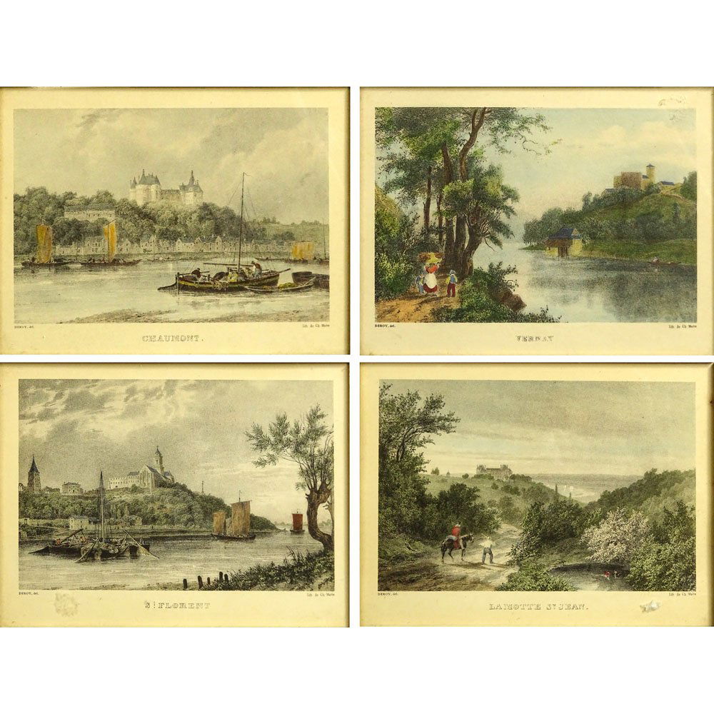 Set of Four (4) Antique Hand Colored Lithographs. (1 of 6)