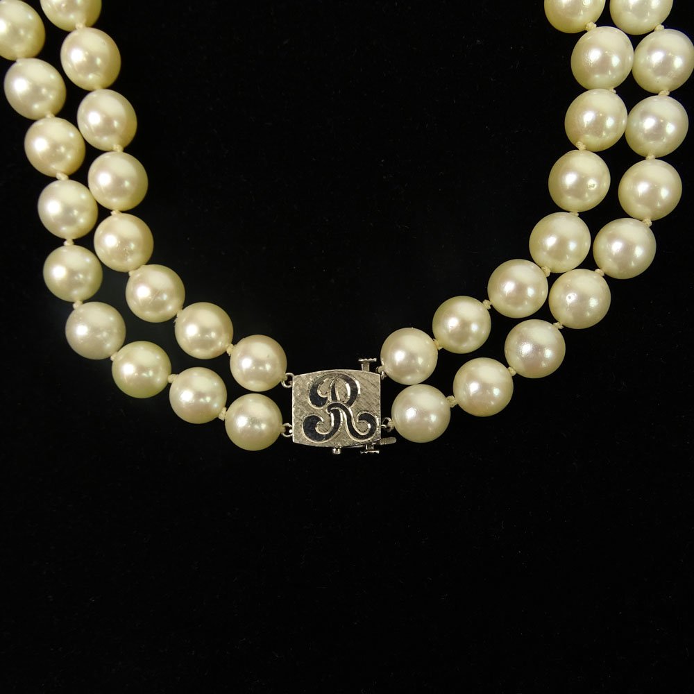 Vintage Double Strand White Pearl Necklace with 14 (1 of 6)