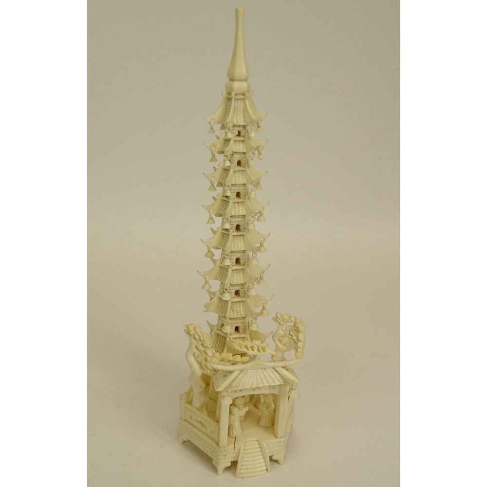Chinese Carved Ivory Pagoda Tower. Unsigned. Minor (1 of 7)