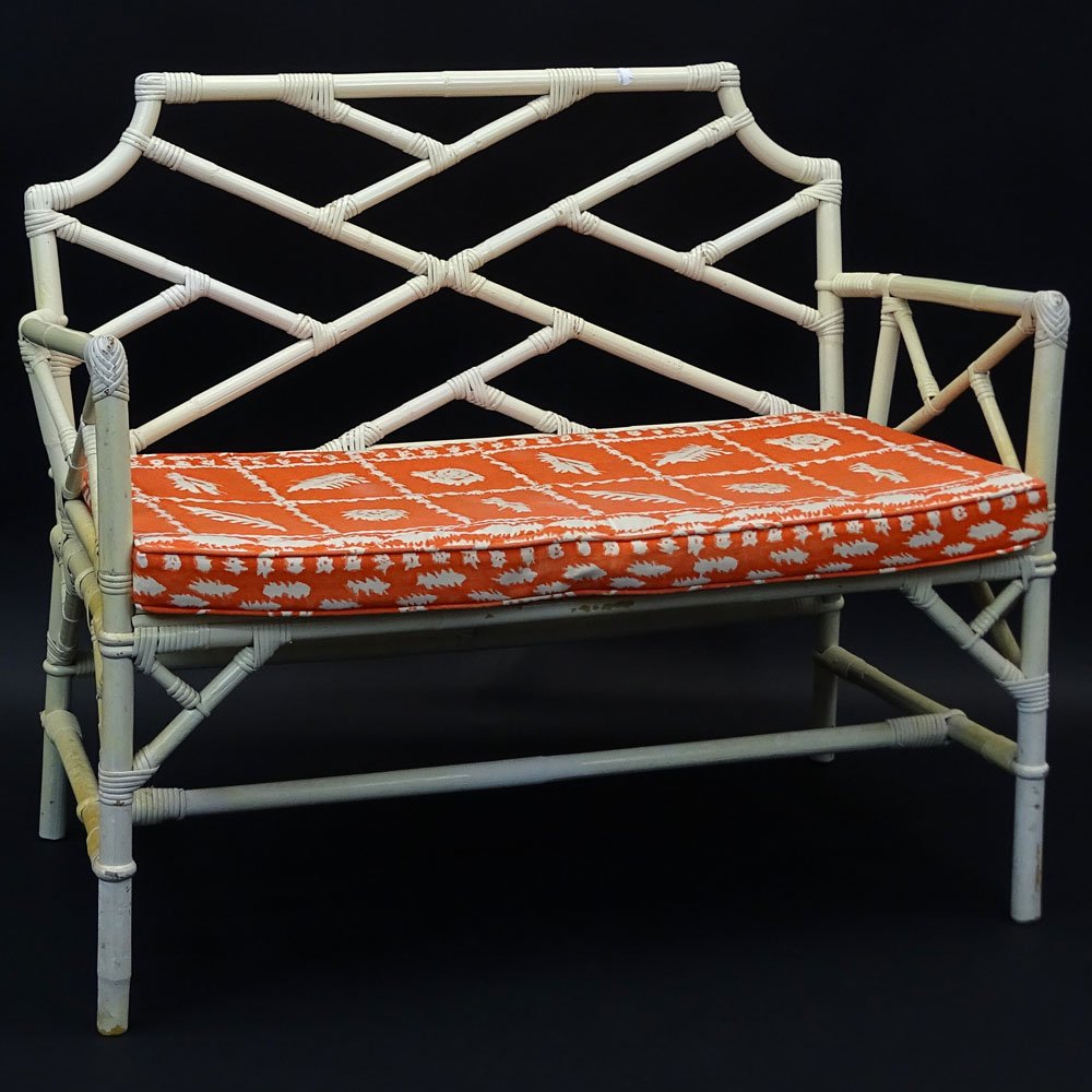 Vintage Painted Rattan Loveseat. Unsigned. Rubbing, (1 of 4)