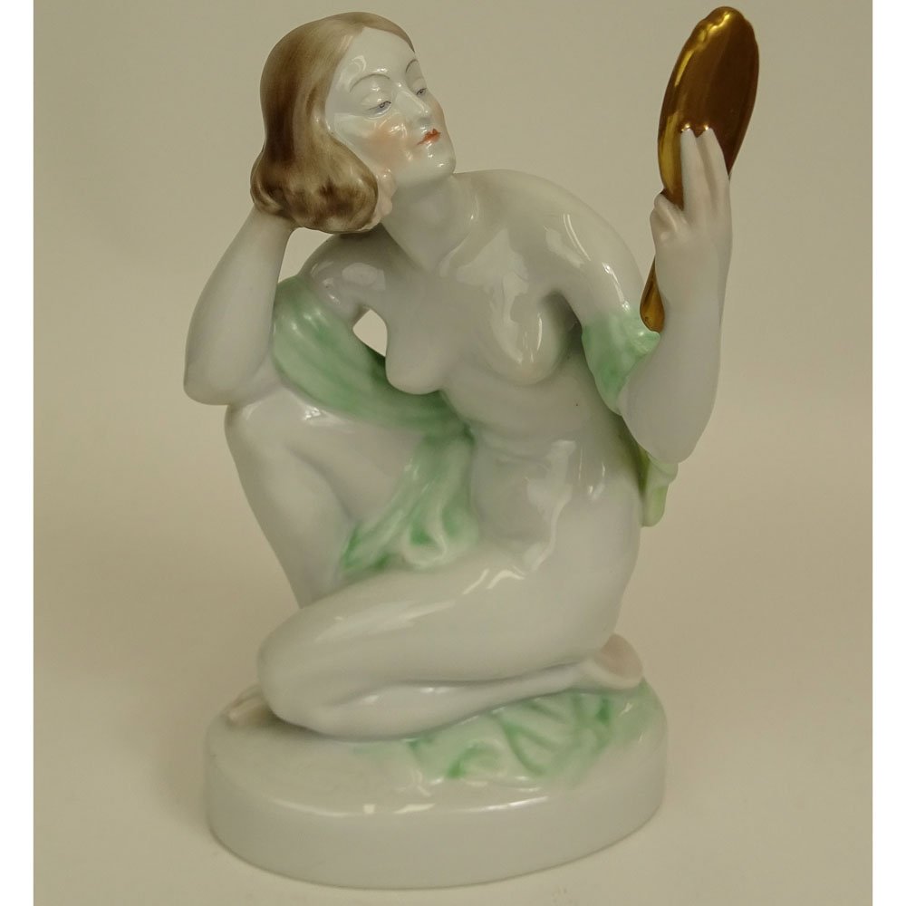 Herend Porcelain Figurine "Lady With Mirror" Signed (1 of 8)