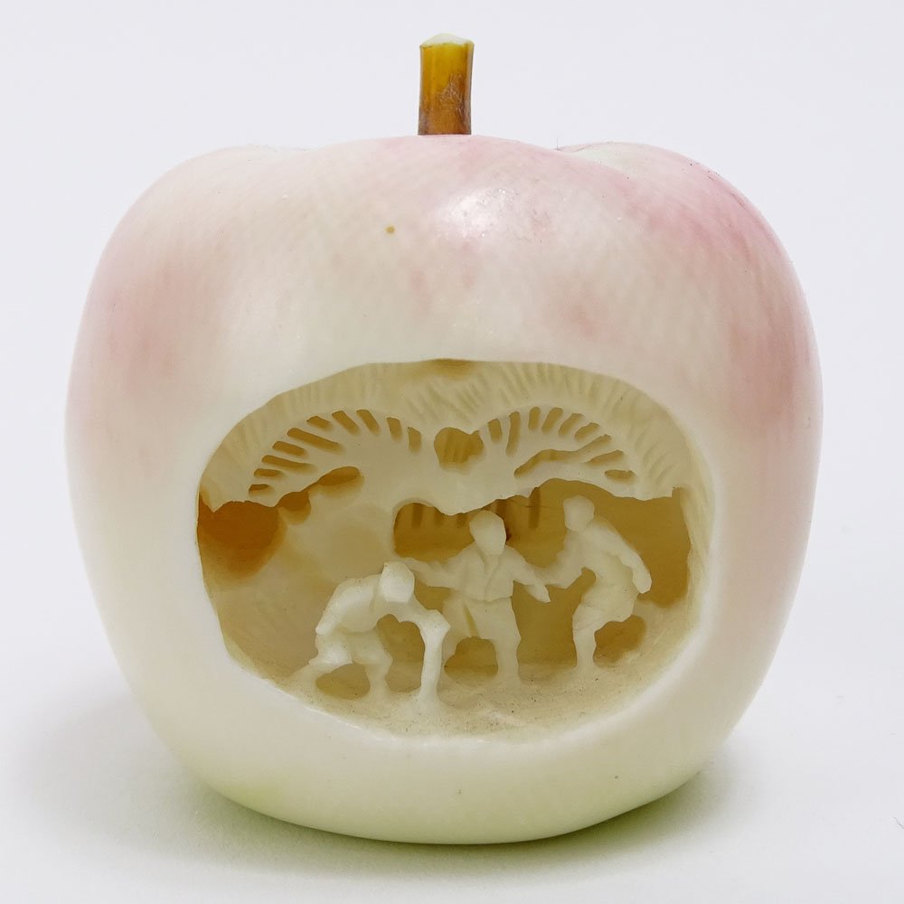 Vintage Chinese Miniature Carved Ivory Apple With Three (1 of 7)