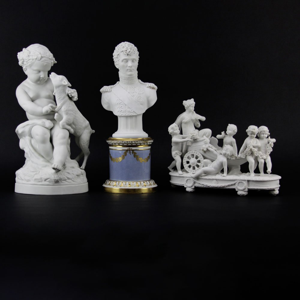 Three Antique Bisque Parian Figures. After Clodion, (1 of 5)