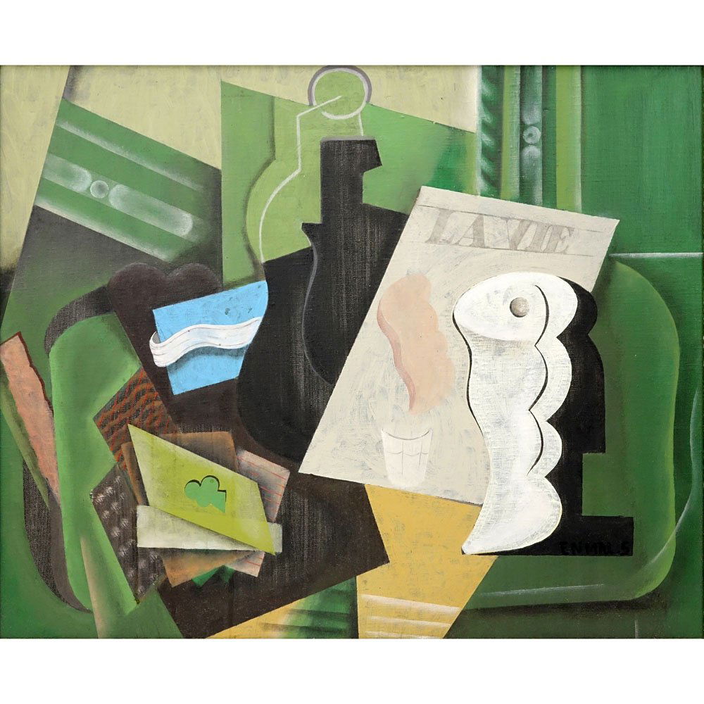 Mid Century French Oil on Canvas "Cafe", Rue Des (1 of 7)