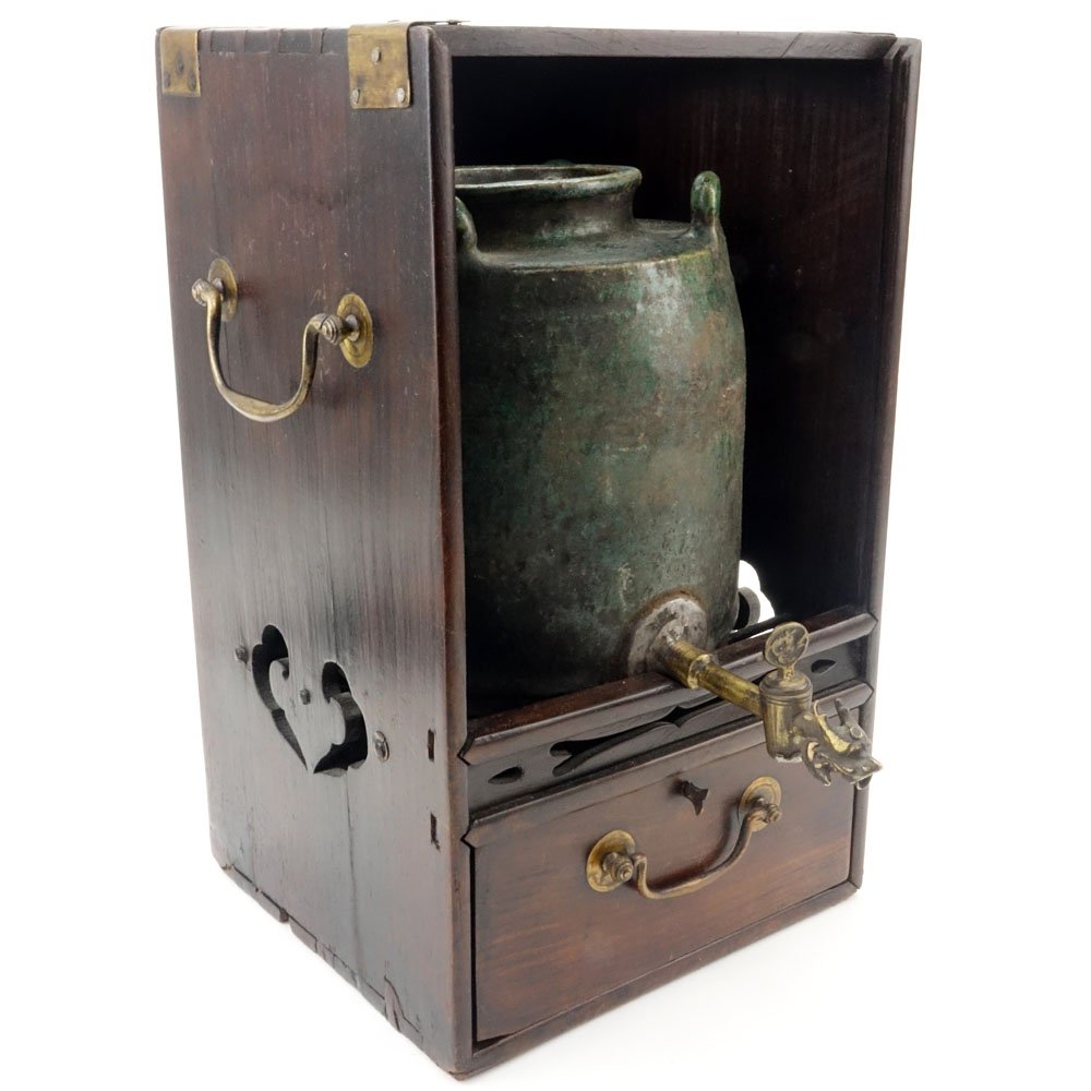 Antique Chinese Hardwood and Brass Tea Box. Inside a (1 of 7)