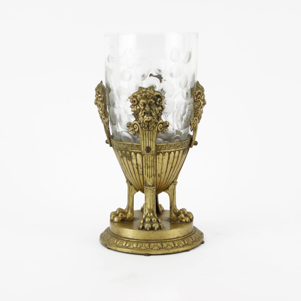 Vintage Crystal and Gilt Metal Ovoid Centerpiece Vase. (1 of 5)