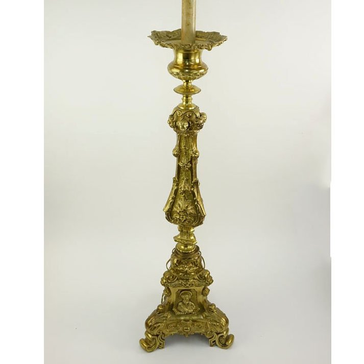 Antique Gilt Bronze Figural Candleholder, now as Lamp. (1 of 3)