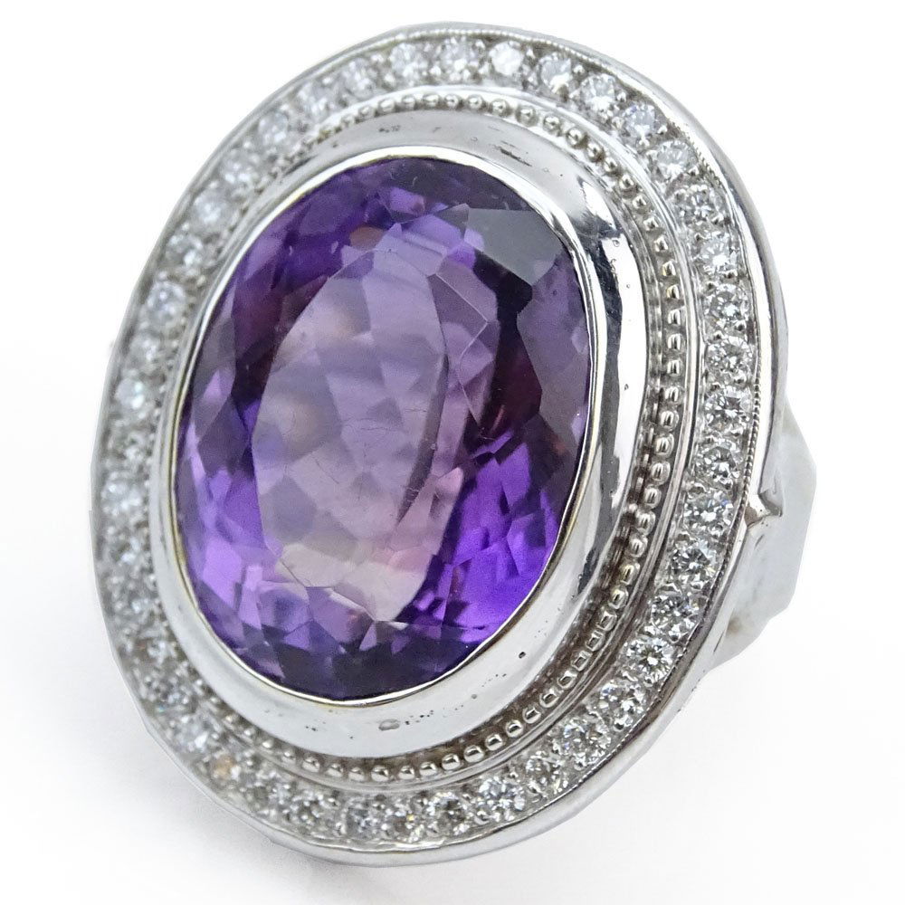 Large Oval Shape Amethyst, Round Brilliant Cut Diamond, (1 of 2)