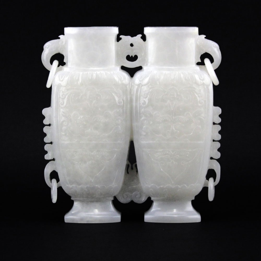 Chinese Carved Pale Greyish Champion Style White Jade (1 of 5)