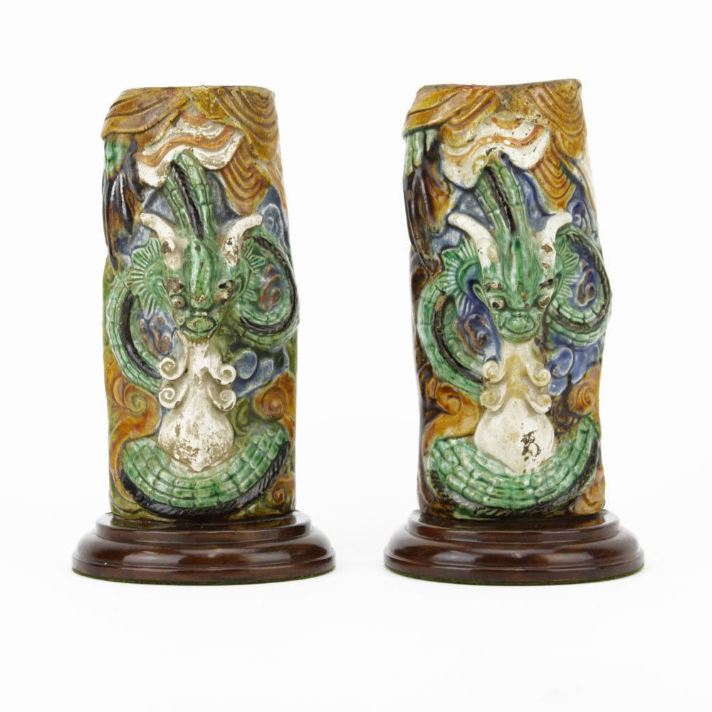 Pair of Antique Chinese Glazed Pottery Roof Tiles (1 of 4)