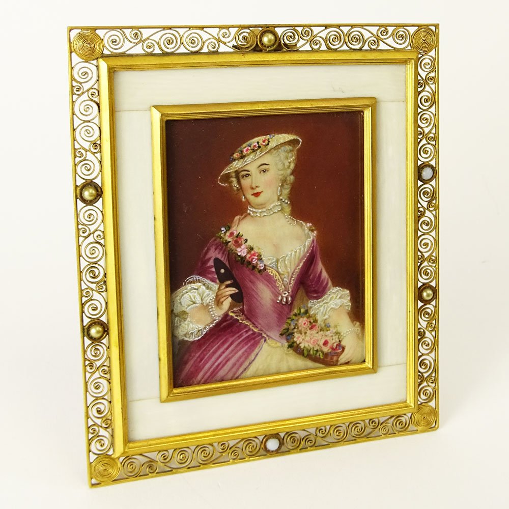 Antique Hand Painted Portrait Miniature in Bronze (1 of 3)