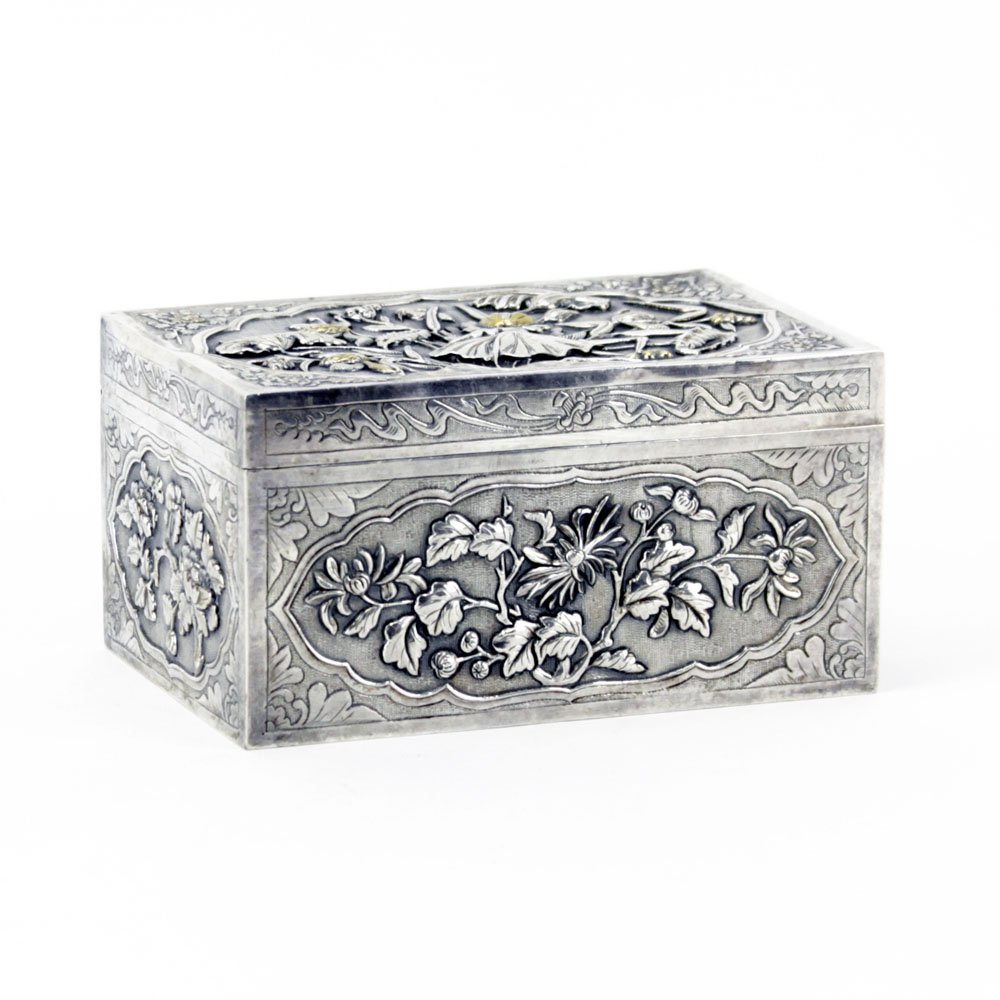 Vintage Japanese Silver and Parcel Gilt Box. Raised (1 of 7)