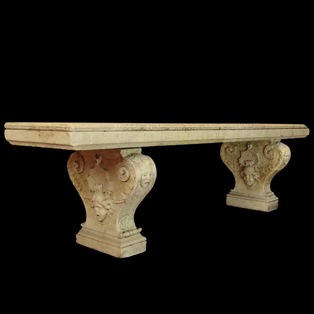 19th Century Carved Carrera Marble Garden Bench. (1 of 3)