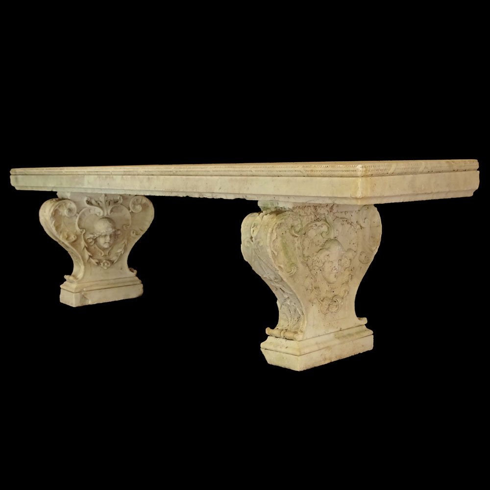 19th Century Carved Carrera Marble Garden Bench. (1 of 5)