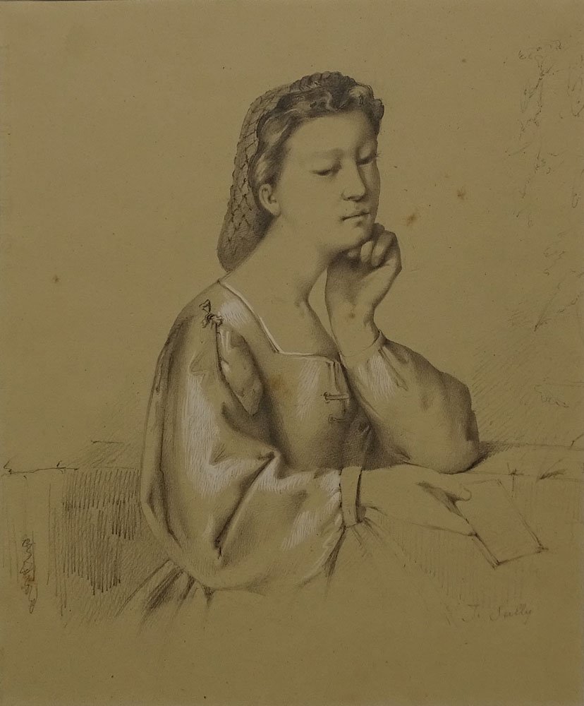 Thomas Sully, American (1783-1872) Pencil and chalk on: Thomas Sully, American (1783-1872) Pencil and chalk on paper. "Portrait of a Young Woman" Signed lower right. Toning and foxing from age. Measures 9-1/4" x 7-1/2". Shipping $55.00 (estimate $375-$525)