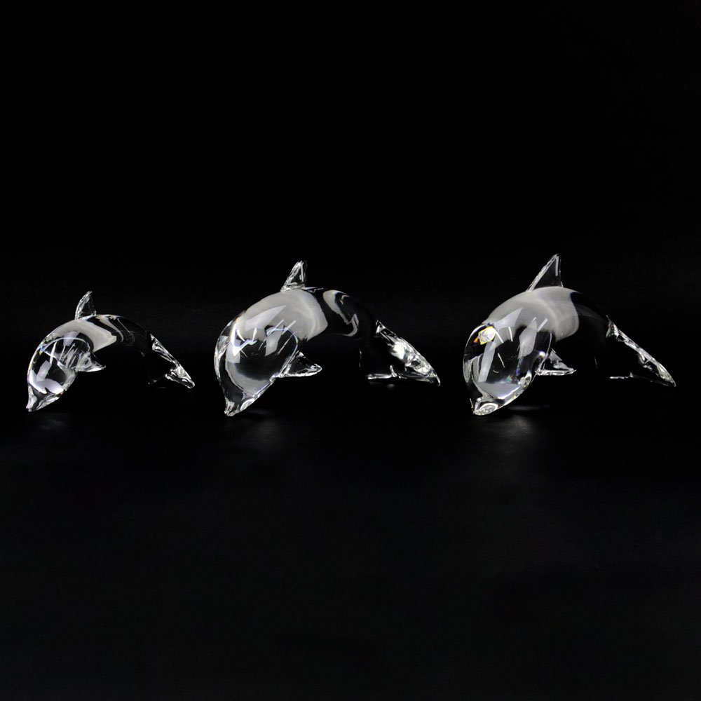 Set of Three (3) Steuben Clear Crystal Dolphin (1 of 4)