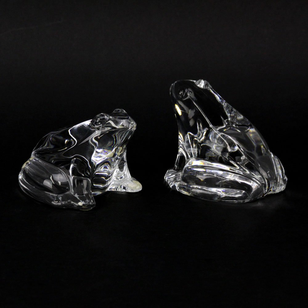 Pair of Baccarat Crystal Frog Paperweights. Signed. (1 of 5)