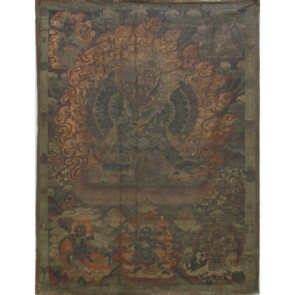 18/19th Century Tibetan Buddhist Hand Painted Thangka. (1 of 3)