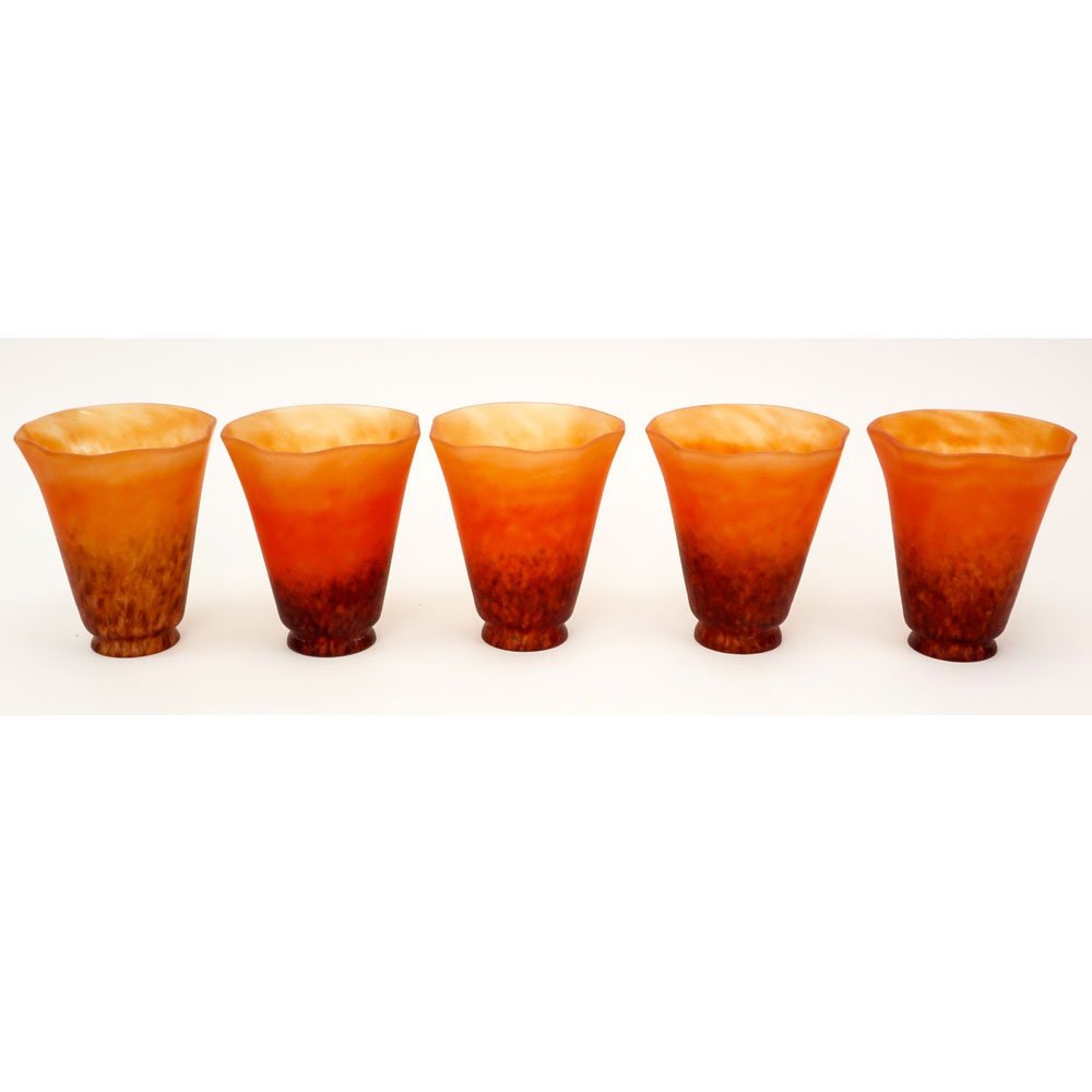 Five (5) Scheider Art Glass Shades. Signed Schneider. (1 of 5)