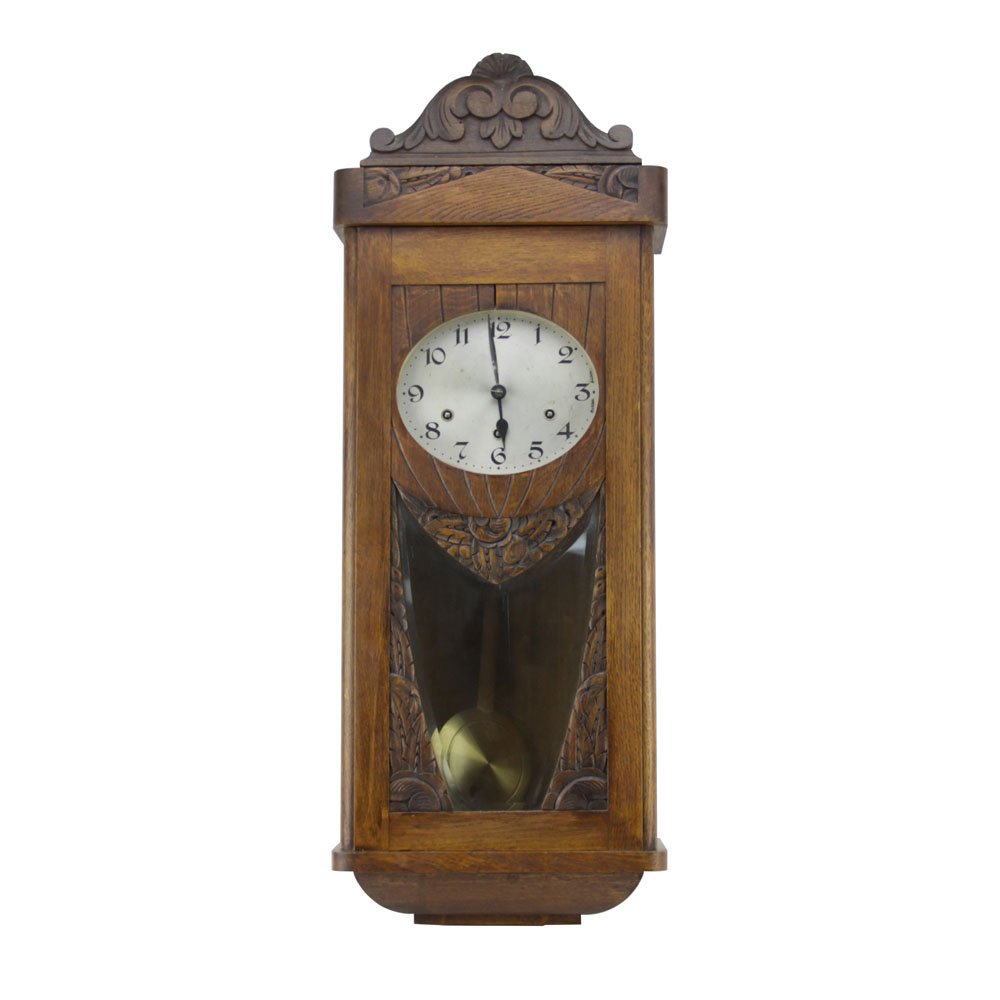 Antique French Art Deco Carved Wood Wall Clock. (1 of 4)