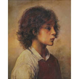 Attributed to: Alexej Alexejewitsch Harlamoff, Russian: Attributed to: Alexej Alexejewitsch Harlamoff, Russian (1840-1925) Oil on Panel, "Portrait Of A Boy" Signed lower right. Good condition. Measures 20" x 15-3/4", frame measures 25" x 20-3/4". Shipping: