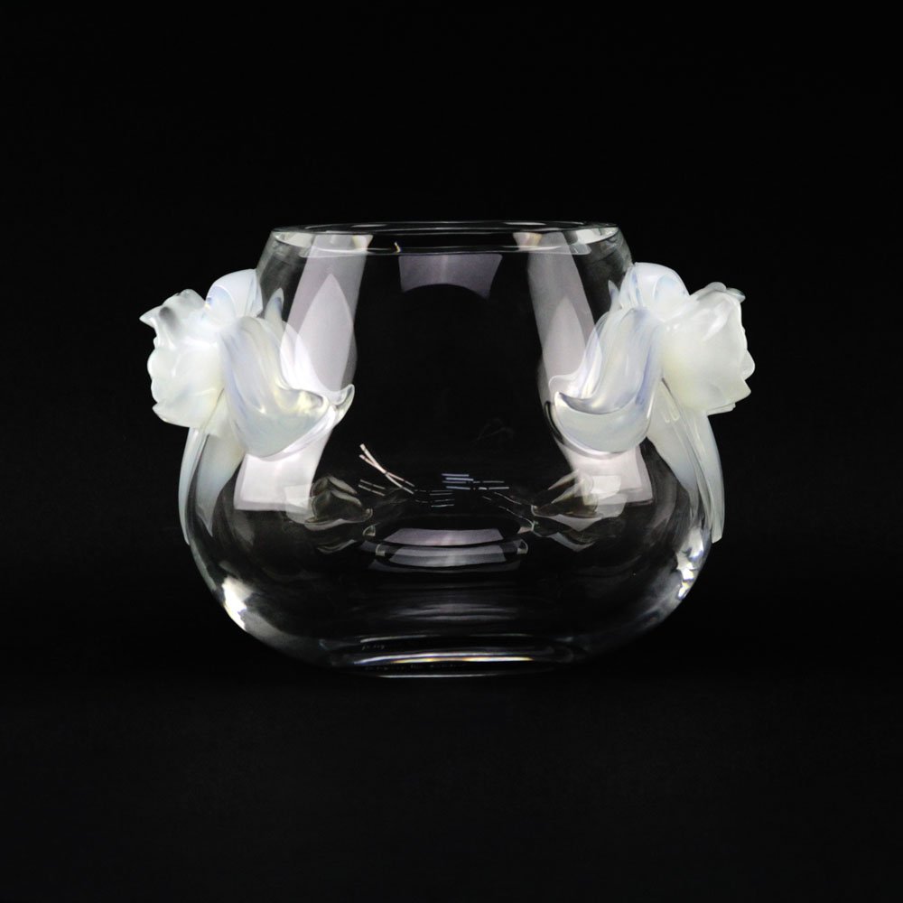 Lalique France "Orchidee" Crystal Vase with Opalescent (1 of 5)