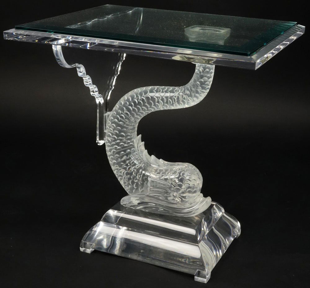 Modern Lucite Dolphin End Table with Beveled Glass Top. (1 of 5)