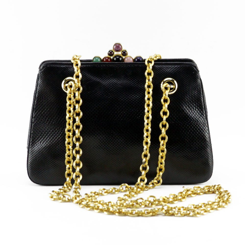Judith Leiber New York Black Lizard Skin and Gemstone (1 of 6)